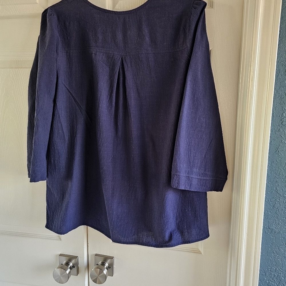 Aleumdr V neck Boho Embroidered Navy Ruffle Sleeve Ethnic Style XL - Picture 5 of 11